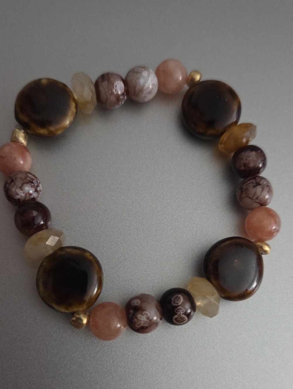 Beaded Stretch Bracelet in Brown and Pink